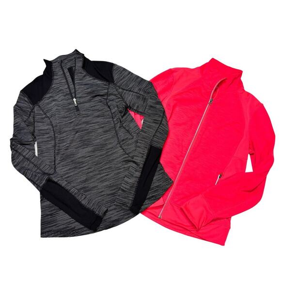 2 Pack Women's Medium Athletic Tops | Gray Pullover | Neon Pink Full Zip Sweater - Picture 1 of 11